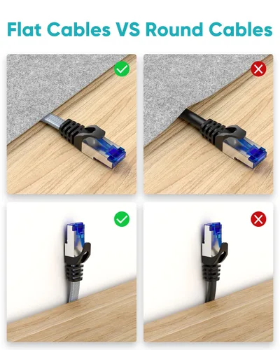 Miniatura 5 de BUSOHE Cable Ethernet Cat 8 de 50 pies, cable para conexión de red LAN, 26AWG de nailon trenzado de alta velocidad, cable plano aislado de 40 Gbps