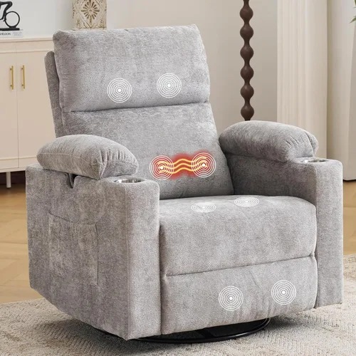 Miniatura 28 de Silla Reclinable Eléctrica de Gran Tamaño Giratoria Deslizante con Masaje y Calor, Sillón Reclinable Giratorio Mecedor con Reposabrazos Ajustables