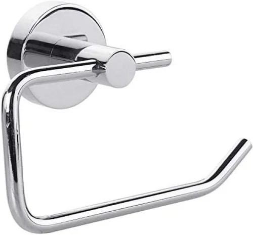 tesa SMOOZ - Portarrollos de papel higiénico de metal cromado sin tapa para baños e inodoros de invitados, incluye solución de pegamento extraíble,