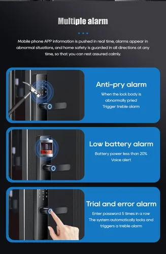 Miniatura 3 de Cerradura de puerta electrónica inteligente con huella digital biométrica, control de aplicaciones, tarjeta inteligente, contraseña, acceso