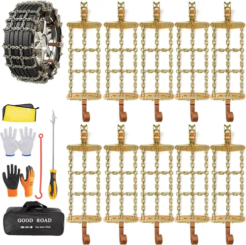 Cadenas de nieve de emergencia, cadenas de neumáticos con acero de manganeso grueso para automóvil, camión, SUV en hielo, arena y barro (8 paquetes,