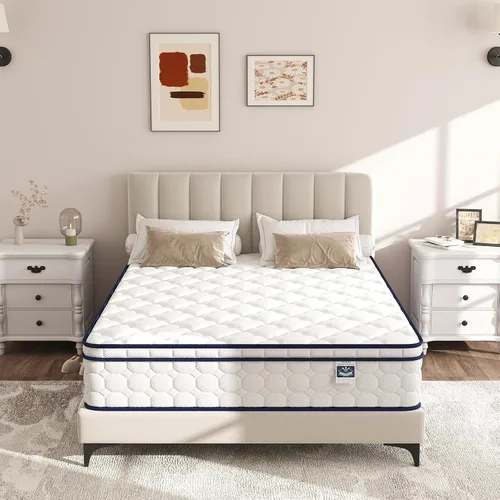Miniatura 12 de Colchón tamaño matrimonial, espuma viscoelástica mediana de 10 pulgadas y resortes ensanchados zonificados para alivio de presión, aislamiento