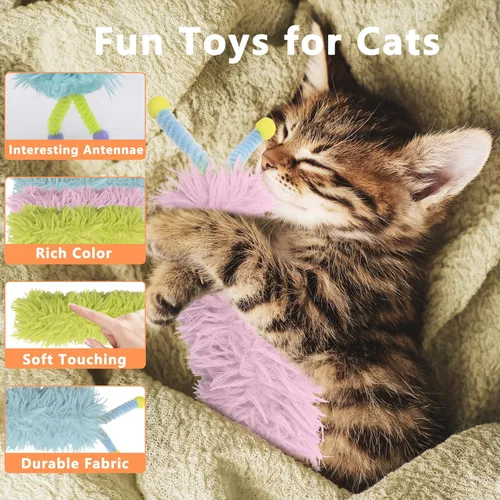 Miniatura 3 de Paquete de 3 almohadas de hierba gatera, juguetes suaves y duraderos para gatos con antenas, color rico, patín interactivo para interiores
