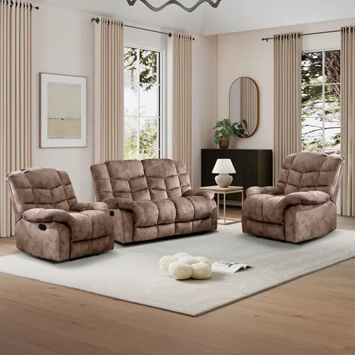 Miniatura 29 de CANMOV Silla reclinable manual, sofá reclinable individual con respaldo y reposabrazos sobrerelleno para sala de estar, muebles de dormitorio
