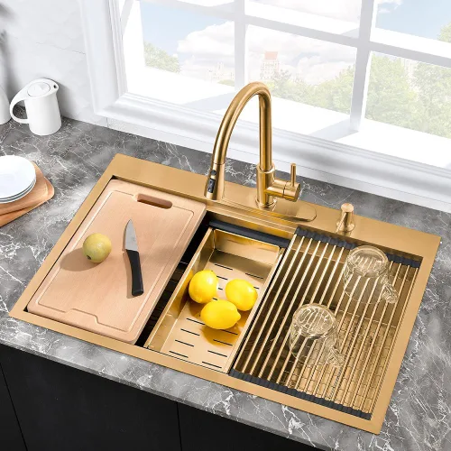 Miniatura 15 de Fregadero de cocina de acero inoxidable de 25 x 20 x 10 pulgadas, con caída en la parte superior, calibre 16, cuenco individual profundo, fregadero