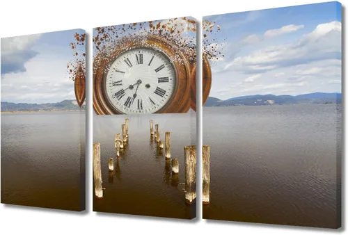TUMOVO Lienzo decorativo para pared, decoración surrealista del hogar, increíble reloj en el mar, decoración de pared para sala de estar, reloj y