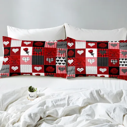 Miniatura 5 de Juego de sábanas femeninas de flores de rosas rojas, tamaño individual, juego de ropa de cama para el día de San Valentín, decoración de habitación