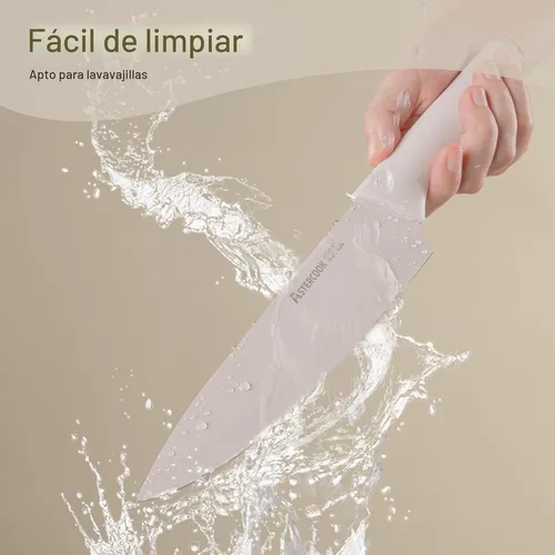 Miniatura 8 de Astercook Juego de cuchillos, juego de 13 piezas de cuchillos de cocina con revestimiento saludable antióxido, apto para lavavajillas, juego de Crema