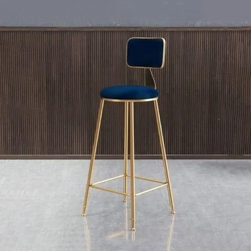 Miniatura 44 de Taburete moderno para mostrador, taburete sin brazos, taburete de hierro con cojín y pedal, 1 taburete corto (18 pulgadas de alto) azul