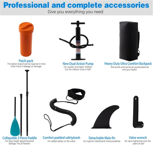 Miniatura 4 de Tabla de remo inflable con accesorios de SUP de primera calidad – Mochila, paleta ajustable, cubierta antideslizante, bomba de mano, correa, aletas