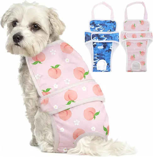 Miniatura 10 de ASENKU Paquete de 2 pañales para perras con tirantes, reutilizables, lavables, para perros pequeños, ropa interior para mascotas a prueba de fugas