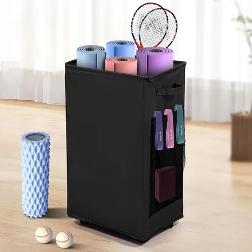 Estantes de Almacenamiento para Esterillas de Yoga, Estante de Almacenamiento para Gimnasio en Casa con Ruedas, Soporte para Esterillas de Yoga con