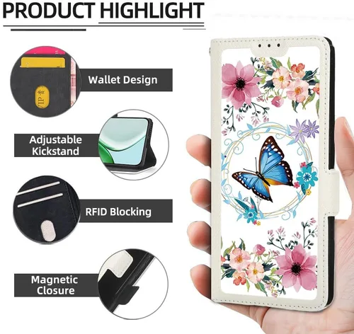 Miniatura 2 de Funda compatible con Moto E22 Phone Case Flip Cover [con protector de pantalla de vidrio templado] [bloqueo RFID] [efecto luminoso] LPT-LHD