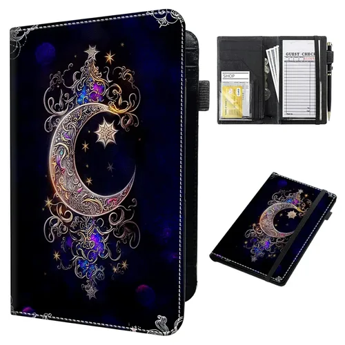Cartera de cuero para camarera, con cremallera y soporte para libro de cheques, bolsillo para dinero, organizador personal para delantales, estrella