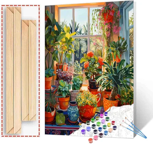 Miniatura 59 de Kits de pintura por números para adultos principiantes, pintura al óleo sobre lienzo de 16 x 20 pulgadas, lámpara de flores y óleo, pigmento 4-Art-06