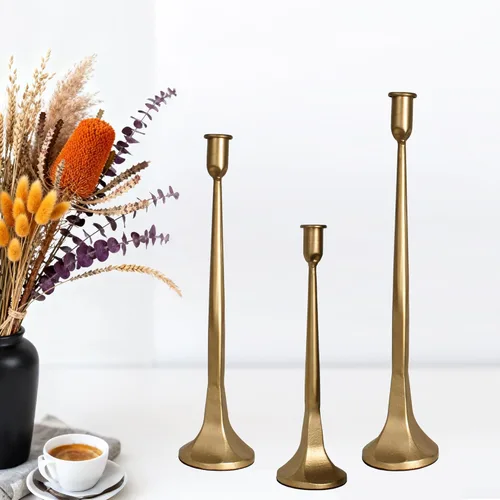 Miniatura 9 de Juego de 3 portavelas cónicos, de hierro fundido, altos para bodas, mesa de comedor, Halloween y decoración de otoño, decoración del hogar