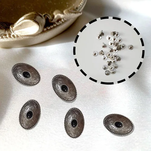 Miniatura 3 de 10 hebillas de cuero ovaladas turquesa turquesa hebilla de metal conchos botón hebillas decorativas para manualidades Negro