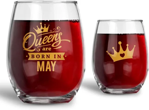 BAD BANANAS Regalos de cumpleaños para mujeres – Queens Are Born In May – Tauro y Géminis – Copa de vino sin tallo de 21 onzas – Regalos de feliz