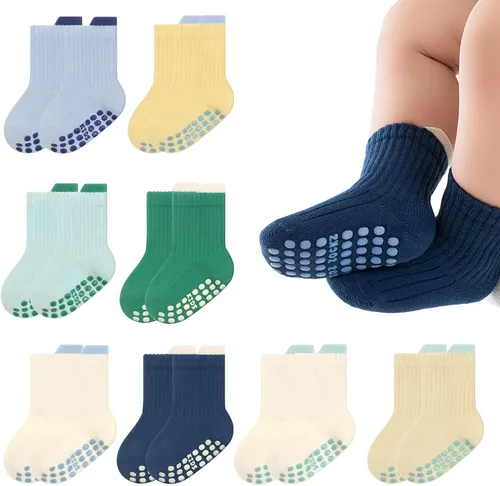 Miniatura 12 de 8 Pairs Baby Toddler Socks Non-Slip Grip Socks for Boys Girls Newborn Infant Baby Cotton Crew Sock with Grips 0-5T