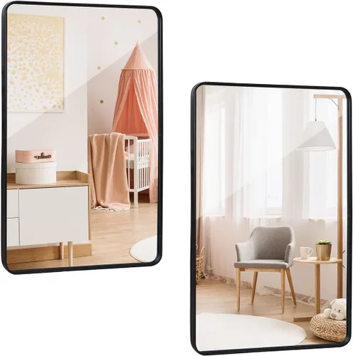 Miniatura 10 de ZenStyle Espejo de pared rectangular con marco de metal negro de 24 x 36 pulgadas, espejo de baño con borde de pico para entradas, salas de estar