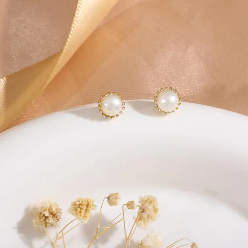 Miniatura 49 de Aretes de perlas para mujer, perlas redondas blancas, aretes de oro envueltos de alambre, joyería hecha a mano para mamá, amante y ella