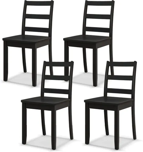 NAFORT Black Dining Chairs Set of 4, Wooden Armless Kitchen Chair with Solid Rubber Wood Legs, Non-Slip Foot Pads, Max Load 400 Lbs, Farmhouse Seat