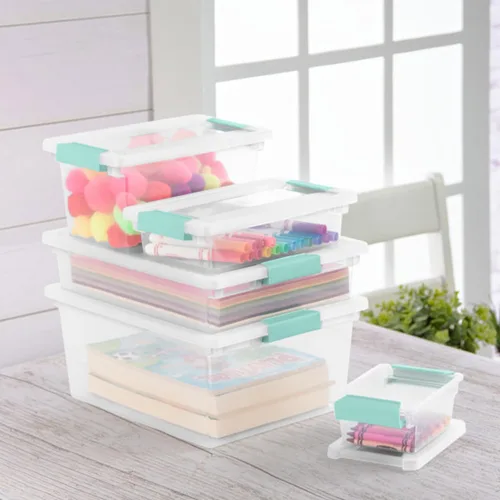 Miniatura 9 de Sterilite Paquete de 18 cajas de clip, contenedores apilables de plástico transparente con tapas de cierre, tamaño pequeño, suministros