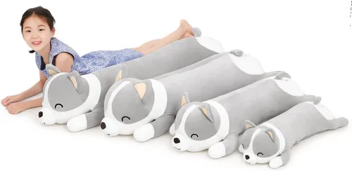 Miniatura 5 de Peluche largo de Corgi de peluche, lindo muñeco de Corgi suave para niños, juguete de peluche para niños y niñas (gris, 60cm/23.6in)