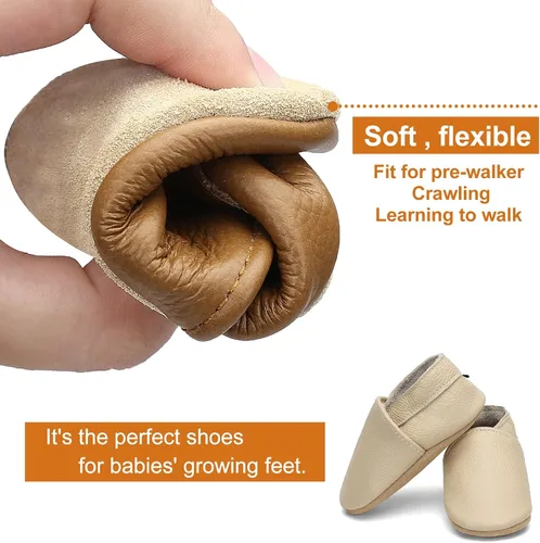 Miniatura 4 de OWLOWLA Zapatos de bebé de suela suave, zapatos de cuna de cuero para primeros pasos, mocasines para bebés, zapatos para niños y niñas