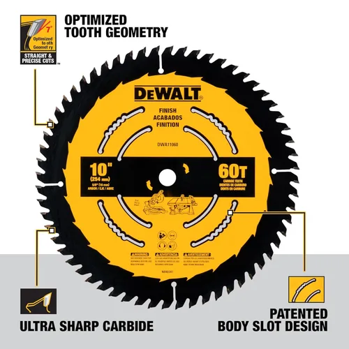 Miniatura 2 de DEWALT Hoja de sierra de mesa, 10 pulgadas, 60 dientes, acabado fino, carburo ultra afilado (DWA11060)