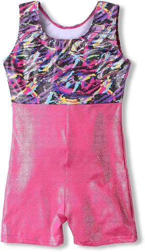 Miniatura 2 de HOZIY Leotardos de gimnasia para niñas y niños, cinta de copo de nieve, azul, morado, rosa intenso brillante, Rosa encendido