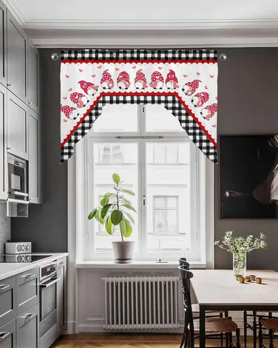Miniatura 4 de Cortinas de Gnomos de San Valentín con Cenefa para Cocina, Cortinas con Bolsillo para Barra para Dormitorio, Sala de Estar, Baño, Cafetería, Negro