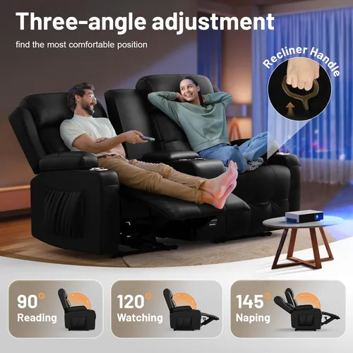 Miniatura 3 de Sofá reclinable de dos plazas, asientos de cine en casa, sofá reclinable con USB, consola central, sillón reclinable de pared para caravana