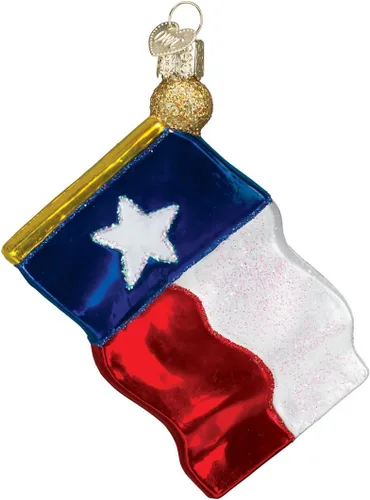 Old World Christmas Adornos: Adornos soplados de vidrio de la bandera del estado de Texas para el árbol de Navidad (36045)