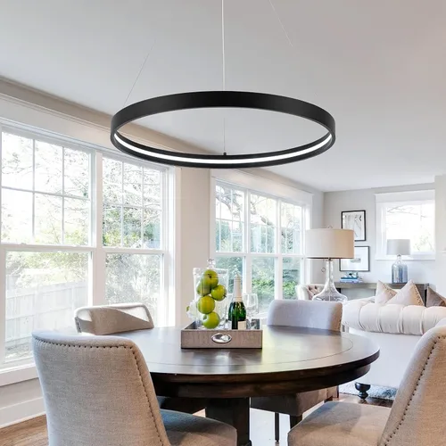 Miniatura 2 de Lámparas de araña LED modernas en negro, lámparas de araña LED contemporáneas regulables de 1 anillo, lámpara colgante LED moderna para sala