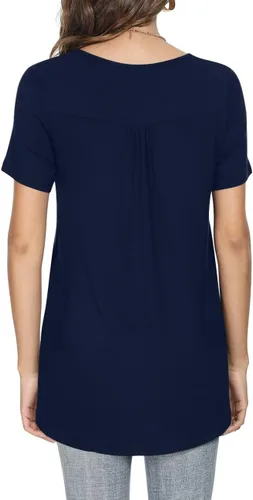 Miniatura 3 de Aodemo Blusa de verano Henley con cuello en V y botones para mujer, ajuste holgado, manga cortasin mangas