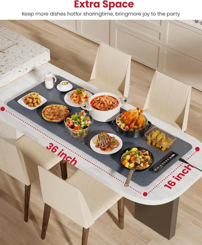 Miniatura 2 de Tapete de calentamiento de alimentos extra grande para encimera (XXL 36 x 16 pulgadas), almohadilla térmica de superficie completa con 4 ajustes