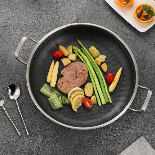 Miniatura 9 de Yeksum Paella de tres capas de acero inoxidable de 14.5 pulgadas, 12 porciones con tapa, sartén grande antiadherente 18/10, olla jumbo, bandeja