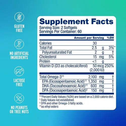 Miniatura 2 de Oceanblue Profesional Omega-3 2100 con Vitamina D3 – 120 unidades – 2 paquetes – Suplemento de aceite de pescado sin eructos de triple fuerza