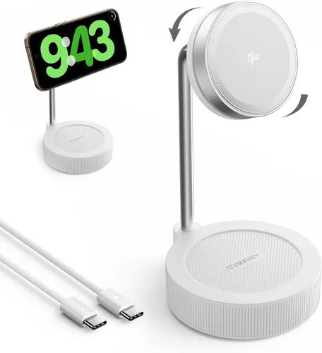 Miniatura 10 de THREEKEY Estación de carga, para cargador magnético con rotación de 180°, almohadilla de carga rápida Qi2 de 15 W con imanes de doble cara, soporte