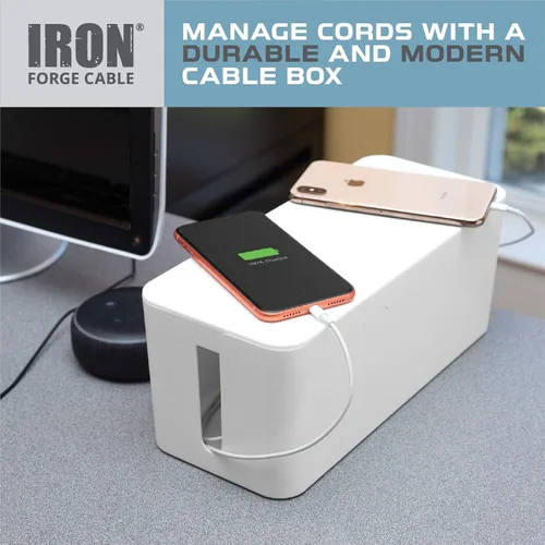 Miniatura 8 de Iron Forge Cable Caja de organización de cables, paquete de 2 – Organizador de cables blanco y protector para cables, regletas de alimentación