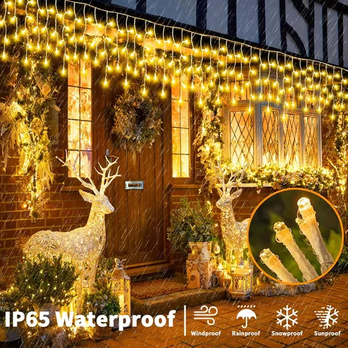 Miniatura 2 de Luces de carámbano solares para exteriores, 25+5M 800 luces de carámbano de Navidad, 8 modos, luces de cadena decorativas impermeables