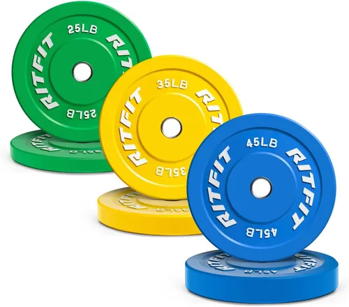 Miniatura 16 de RitFit Color Coded Bumper Plate, Olympic Bumper Plate for Barbell, 2-Inch Bumper Weight Plates With Steel Insert, rubber weight plates for Strength