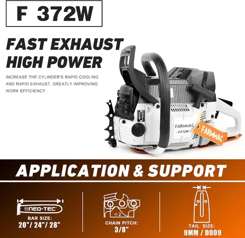 Miniatura 4 de Motosierra de gas de 372 W 71 cc con barra sólida de 24 pulgadas Motosierra de motosierra de gasolina de 2 ciclos 4.1 KW 5.5 HP para trabajos