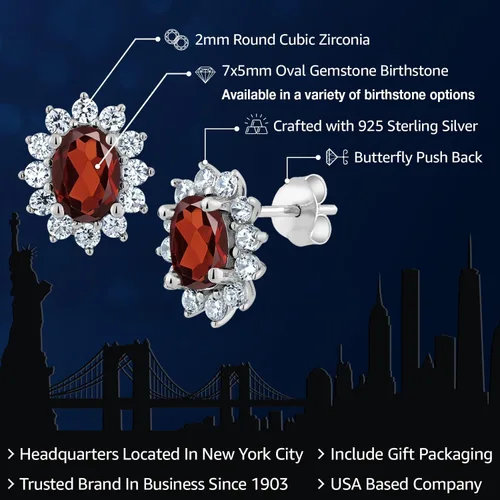 Miniatura 31 de Gem Stone King Aretes ovalados de plata de ley 925 de 0.276 x 0.197 in con piedra natal de la princesa Diana, estilo halo real para mujeres