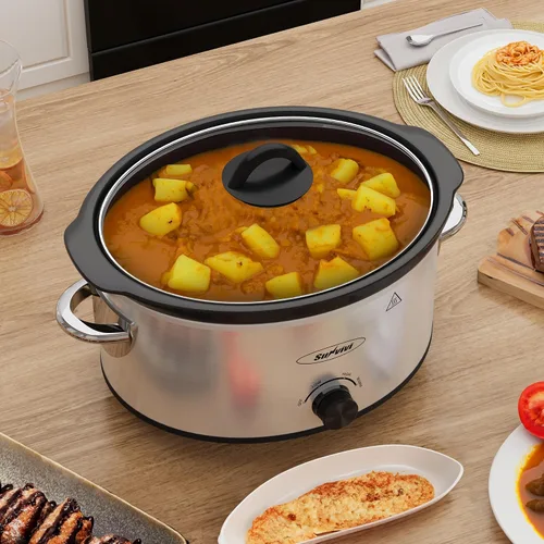 Miniatura 2 de Olla de cocción lenta de 4QT y calentador de alimentos mini con olla de cerámica extraíble, 3 ajustes de calor, tapa de vidrio apta para Plateado