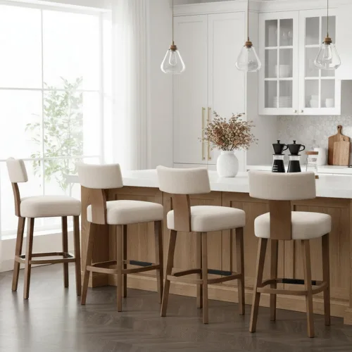 Miniatura 8 de RIVOVA Taburete de bar de 26 pulgadas de altura de mostrador, taburetes de bar de cocina modernos con respaldo y patas de madera maciza, taburetes