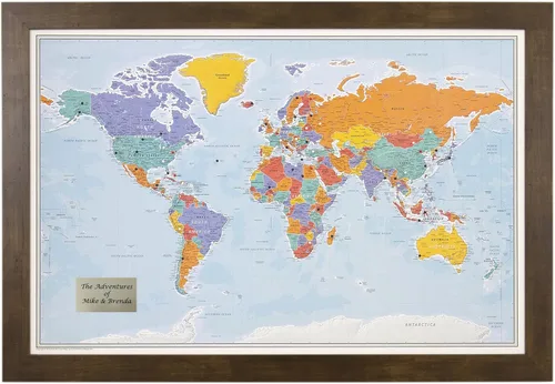 Miniatura 27 de Póster personalizado en lienzo enrollado con mapa del mundo, arte de pared con chinchetas – Grande 24" x 36" mapa del mundo de océanos azules