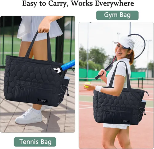 Miniatura 6 de Bolsa de Gimnasio de Tenis para Mujeres, Bolsa de Tenis con Capacidad para 2-4 Raquetas con Compartimento para Zapatos y Bolsillo Húmedo, Bolsas