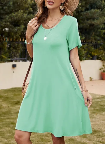 Miniatura 2 de FZ FANTASTIC ZONE - Vestido informal de verano para mujer, estilo camiseta, holgado, de manga corta y con bolsillos